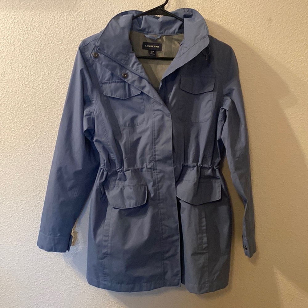Lands end blue cinch waist rain jacket size small